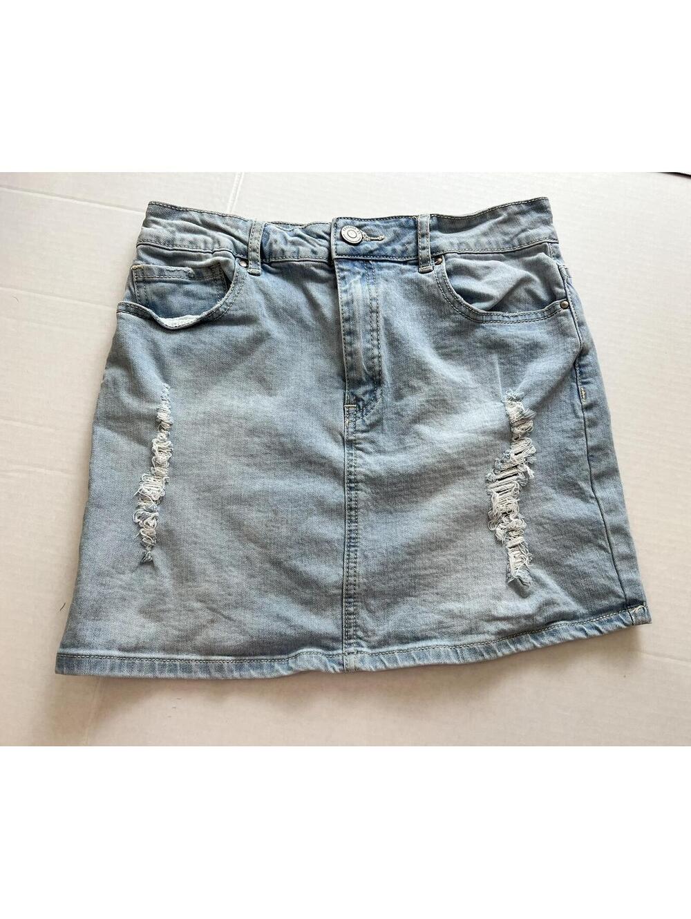 Mini Skirt Forever 21 Distressed, Mini Waist 26” (xs/s) Light Wash, Y2K Summer